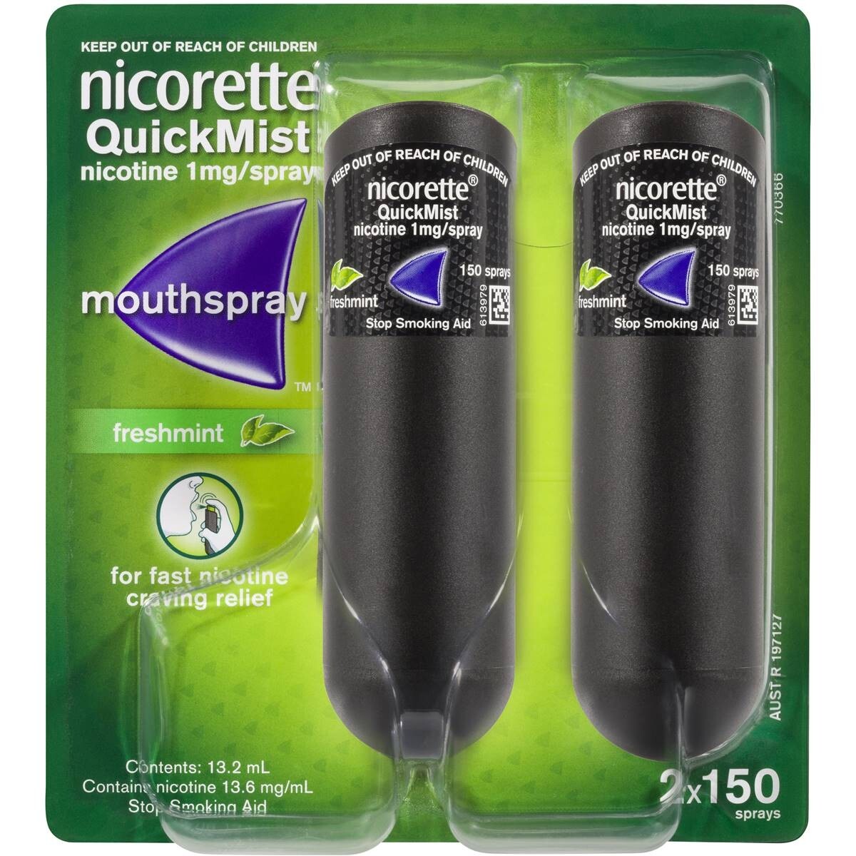 2 Pack Nicorette Quickmist 1mg Mouth Spray Freshmint 150