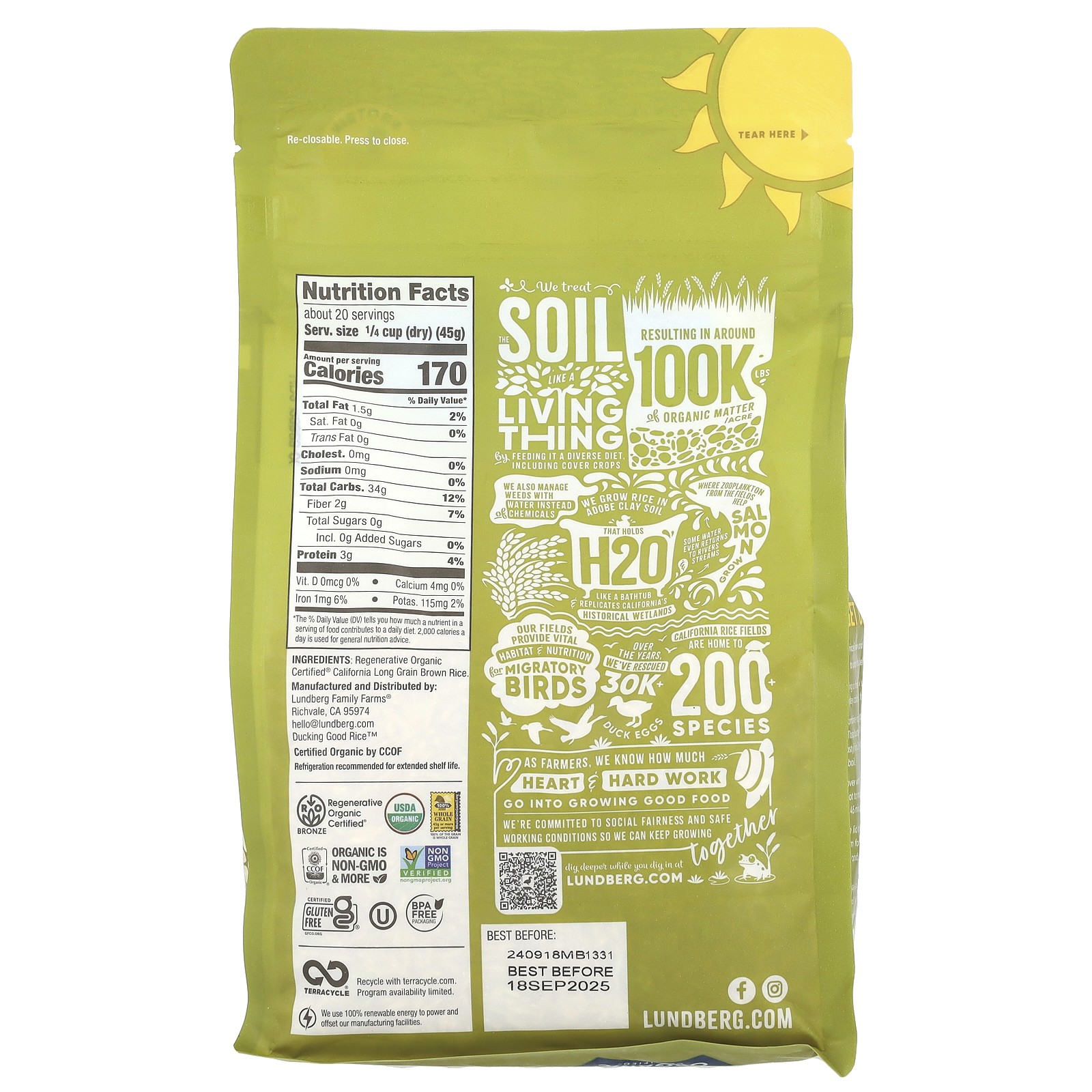 Lundberg Organic Long Grain Brown Rice - 32 oz