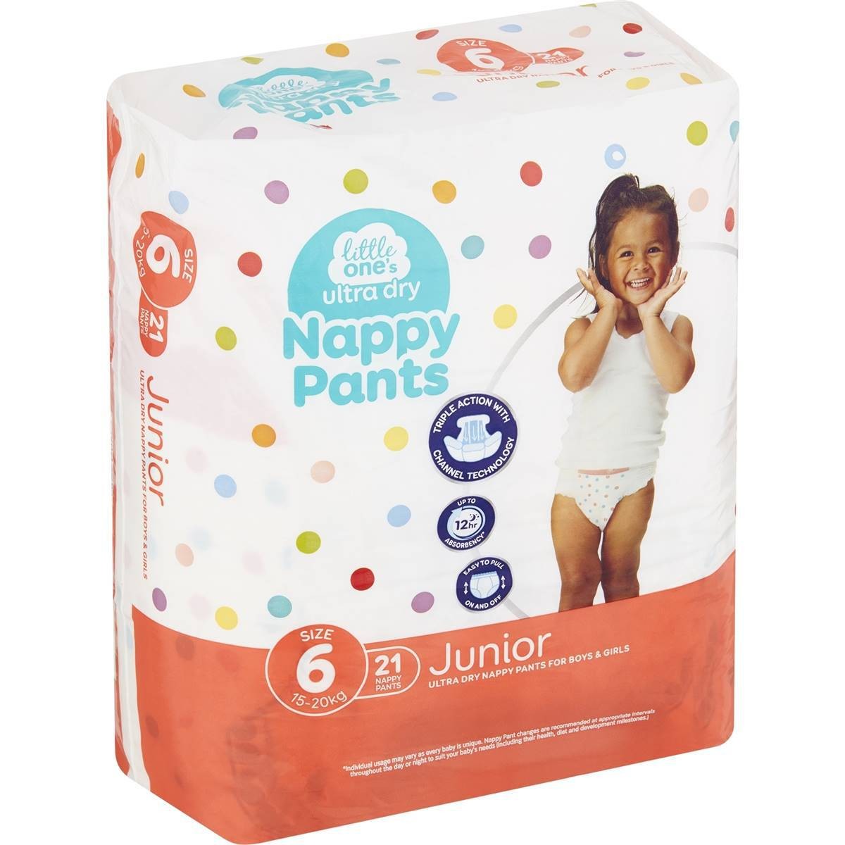 Little Ones Ultra Dry Nappy Pants Size 6 (15-20kg) Junior 21 Pack