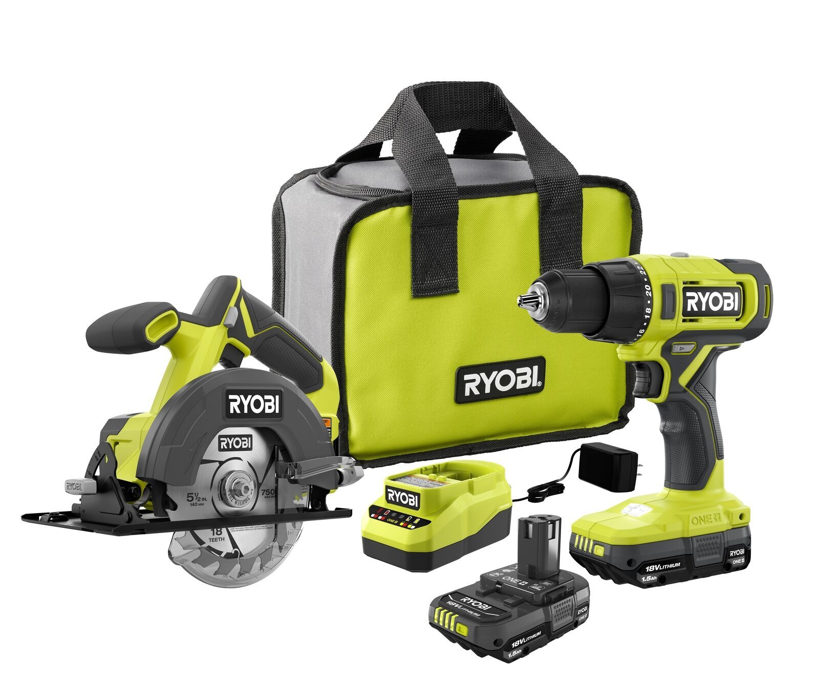 Ryobi One+ 18V Cordless Drill and Driver Tool Combo Kit - (PCL1201K2)