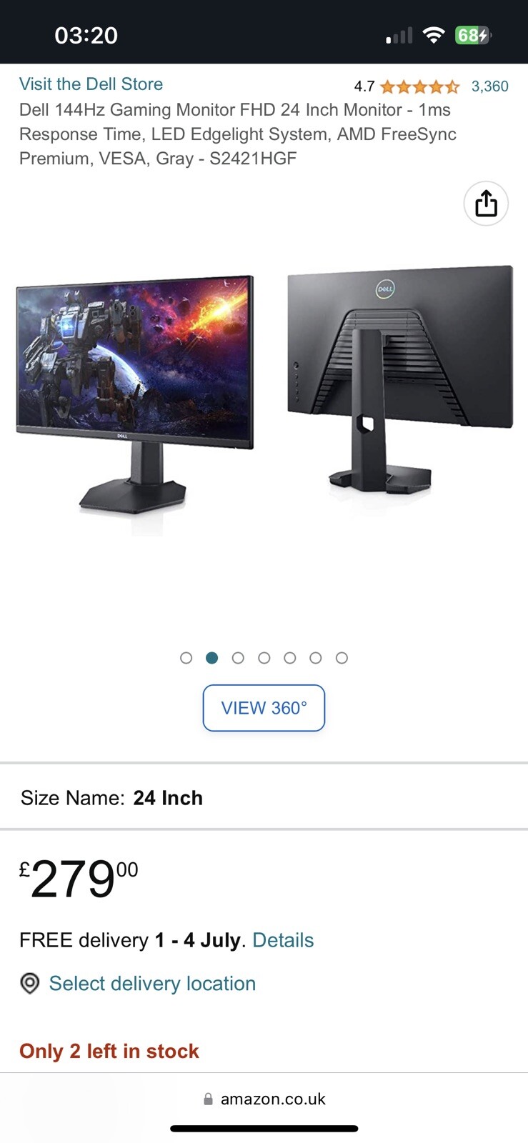 Dell S2721hgfa 27 Full HD IPS LED 75Hz Gaming Monitor Brown