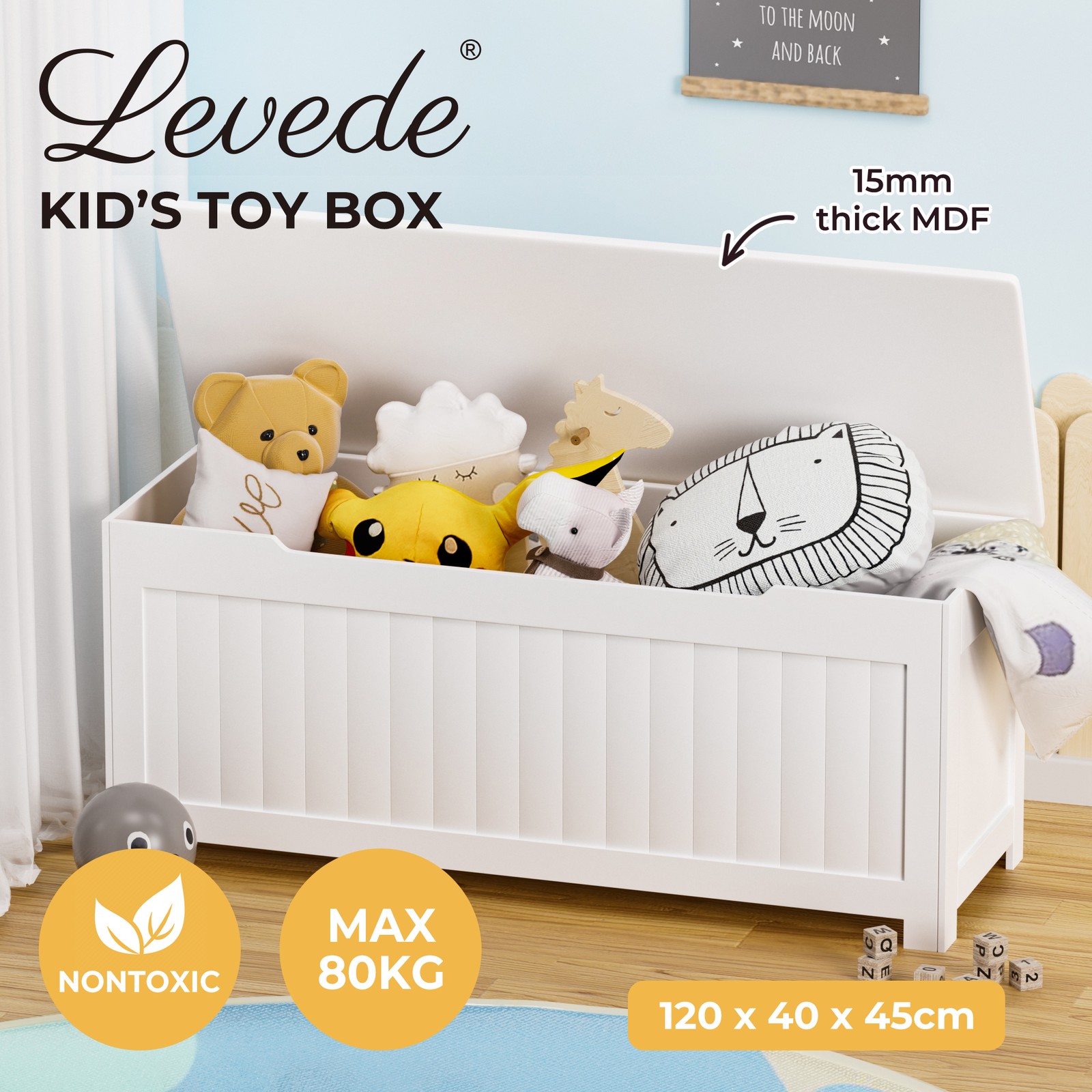 Levede Kids Toy Box Storage Chest Cabinet Container Clothes Organiser 120cm