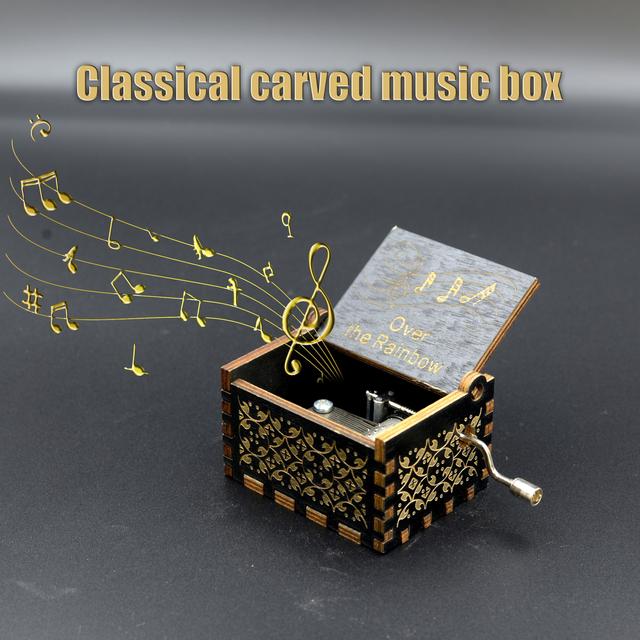 1pc Wooden Music Box, Hand Cranked Classic " Over The Rainbow" Music Box, Vintage Carved Wooden Music Box, For Home Room Living Room Office Decor, Valentine's Day New Year Easter Gift