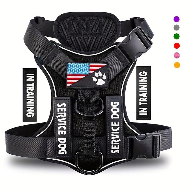 Service Dog Harness, Reflective Dog Vest Harness With 5pcs Patches, Adjustable Soft Oxford Pet Harness, Inner Layer Mesh, Easy To Control For Small Medium Large Dogs