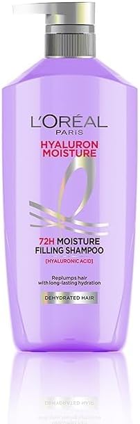 L'Oreal Paris Moisture Filling Shampoo, with Hyaluronic Acid, For Dry & Dehydrated Hair, Adds Shine & Bounce, Hyaluron Moisture 72H, 340ml