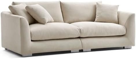 Fabric Sofa 3 Seater Couch Lounge Goose Down Foam Padding Cream