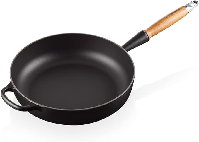 Le Creuset Signature Cast Iron Sauté Pan 28cm Satin Black with Wooden Handle