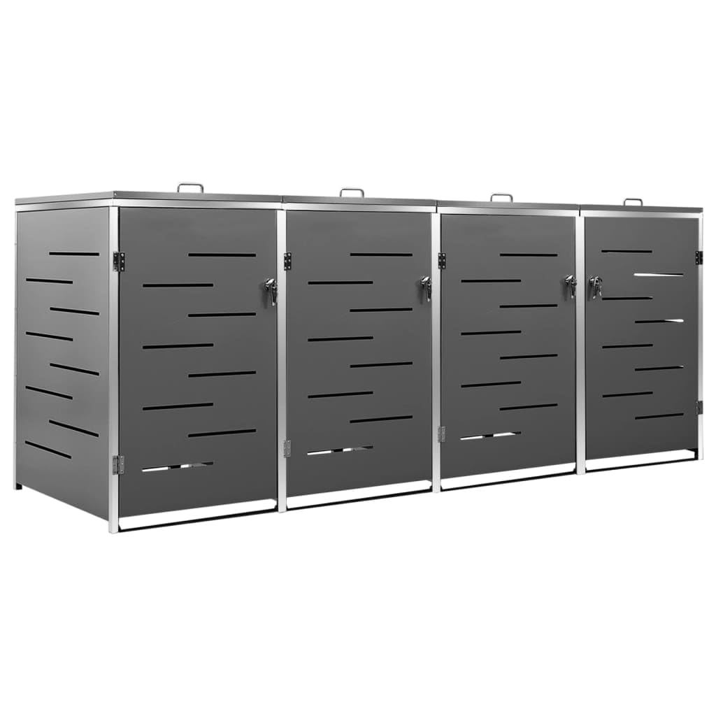 vidaXL Quadruple Wheelie Bin Shed 276.5×77.5×115.5 cm Stainless Steel