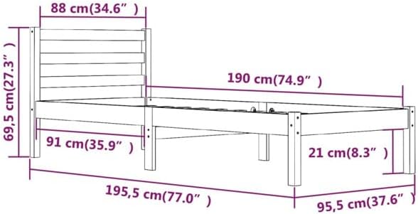 vidaXL Bed Frame Solid Wood Pine 92×187 cm Single Bed Size