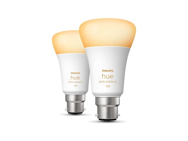 Philips Hue White Ambiance Smart Bulb Twin Pack LED [B22 Bayonet Cap] - 1100 Lumens (75W equivalent). Works with Alexa, Google Assistant and Apple Ho
