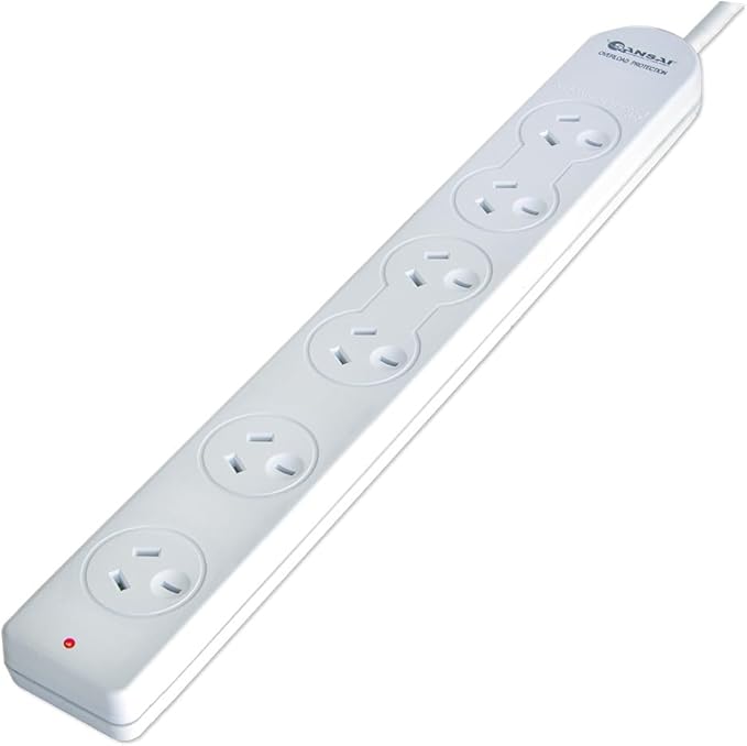 Sansai 6-Way Overload Protected Powerboard - White