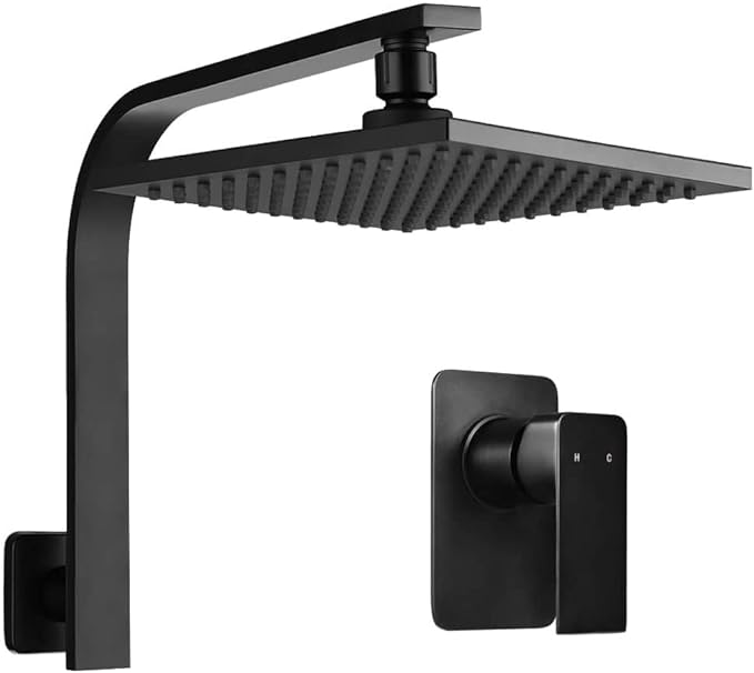 WELS 8'' Rain Shower Head Mixer Square High Pressure Wall Arm DIY Black