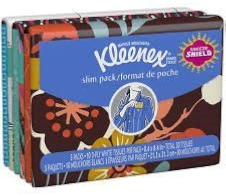 Kleenex Facial Tissue, White, Wallet Pack, 10 Sheets, 3 CT