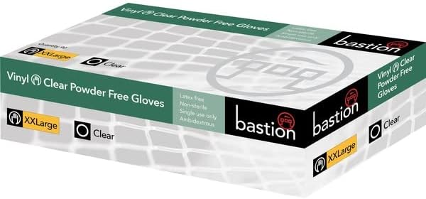 Bastion Vinyl Powder Free Gloves Clear XX Large Pack of 90 (BNG3886)