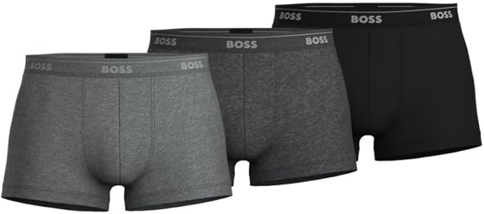 Boss Men's Underwear, Cotton Trunk 3 Pack - Charcoal/Black/Light Grey