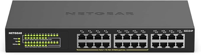 Netgear 24-Port Gigabit Unmanaged PoE+ Switch, 190W (GS324P)
