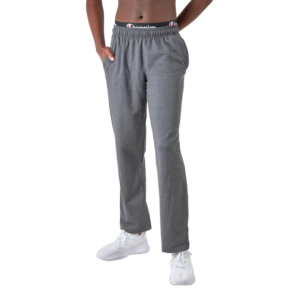 Champion Men's Powerblend Open Bottom Fleece Pant, Granite Heather