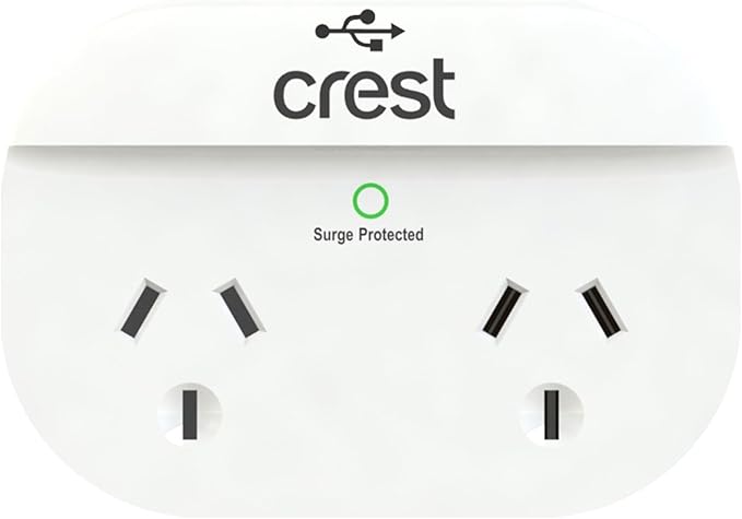 Crest Double Socket Surge Power Adaptor 2 USB