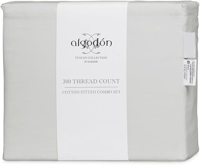 Algodon 300TC Cotton Fitted Combo Sheet Set Silver / Queen