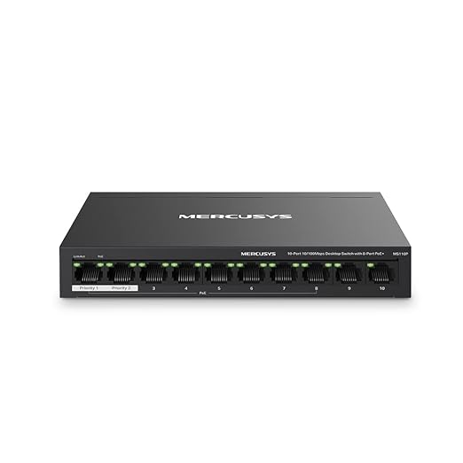 Mercusys MS110P 10-Port 10/100Mbps Desktop Switch With 8-Port PoE+