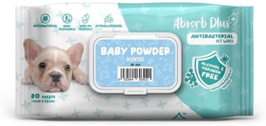 Absorb Plus Antibacterial Baby Powder Dog Wipes 80 Sheets