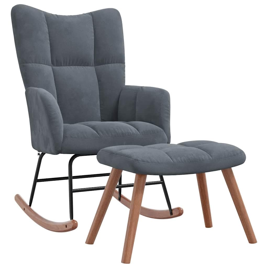 vidaXL Rocking Chair with A Stool Dark Grey Velvet