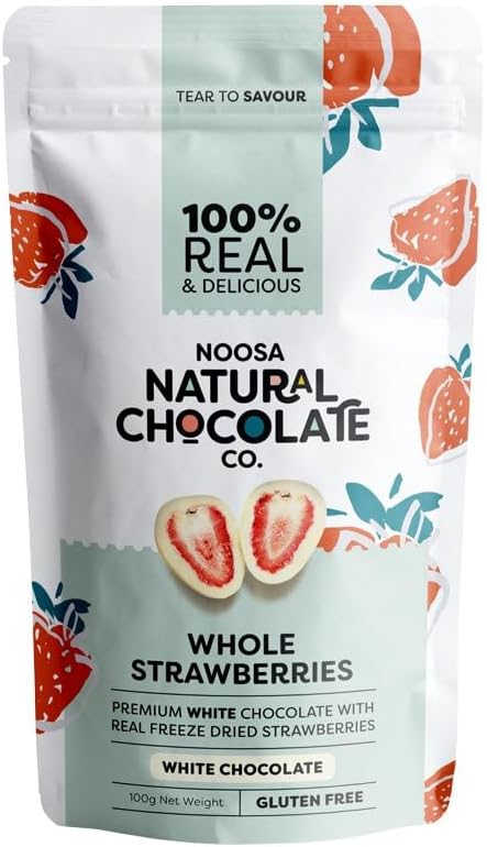 Noosa Natural Chocolate Co. White Chocolate Whole Strawberries 100g
