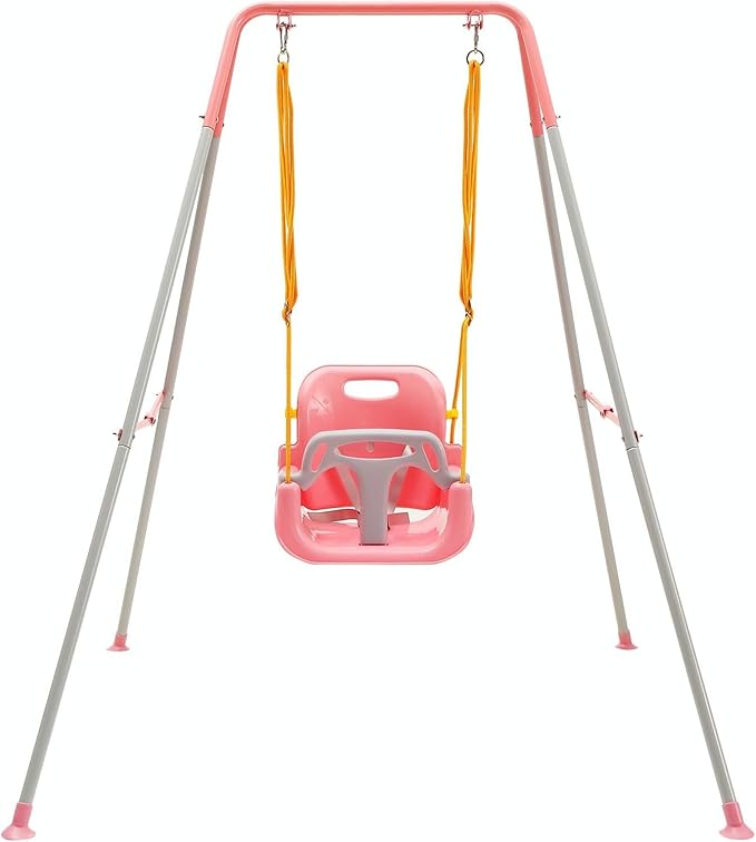 FUNLIO 3-in-1 Swing Set for Toddler with 4 Sandbags, Heavy-Duty Kid Swing Set with Safety Harness, for Backyard, Indoor/Outdoor Play, Folding Metal