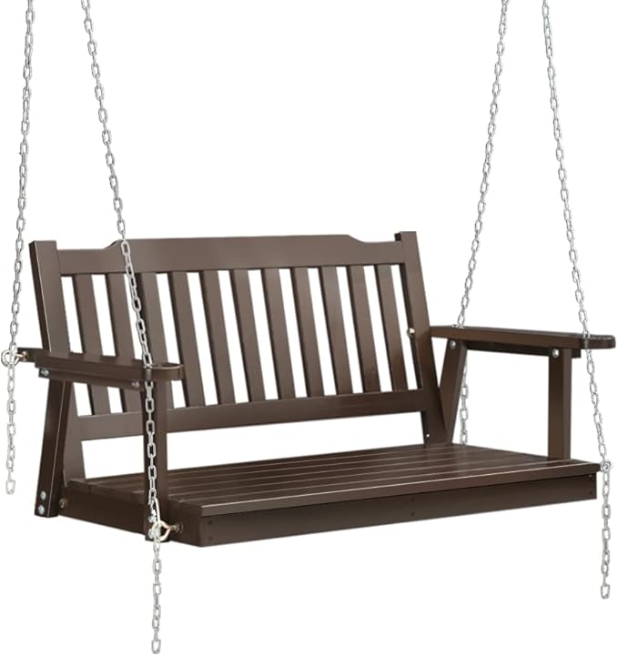 Gardeon Porch Swing Chair with Chain Garden Bench Outdoor Furniture Wooden Brown