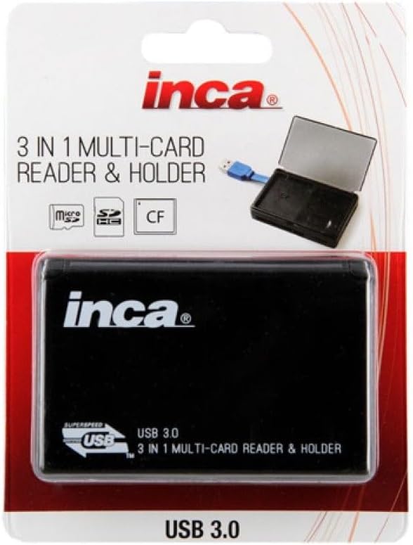 Inca 560630 USB 3.0 3-in-1 Card Reader & Holder