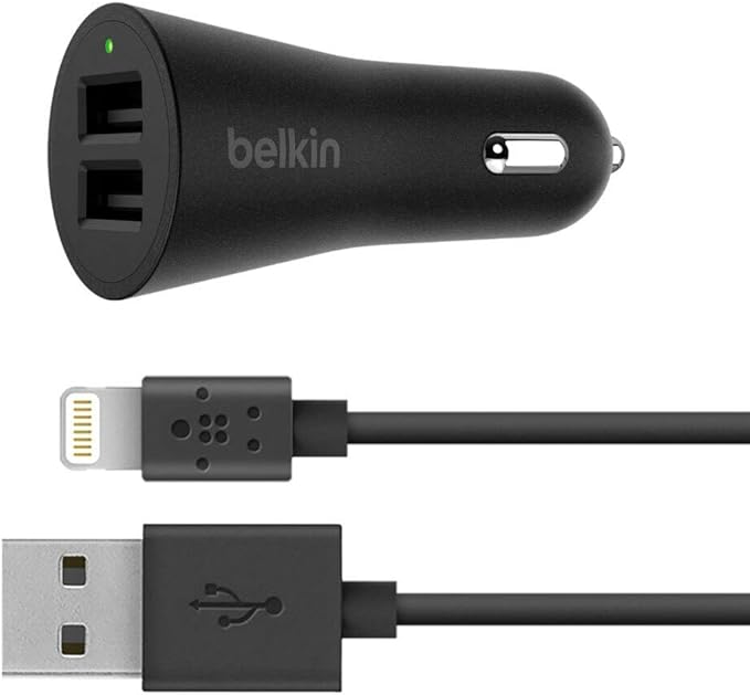 Belkin Boost Up 2-Port Car Charger with USB-A to Lightning Cable - Black