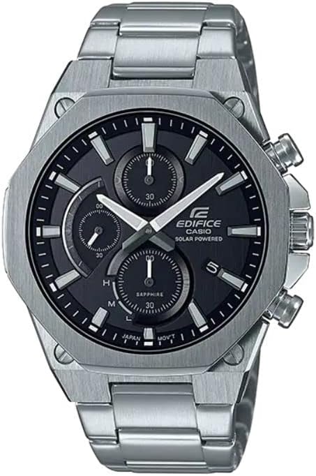 Casio Edifice Men's Slim Line Solar Powered Chronograph Date Indicator Sapphire Crystal Watch EFSS570D-1A, Silver, Chronograph