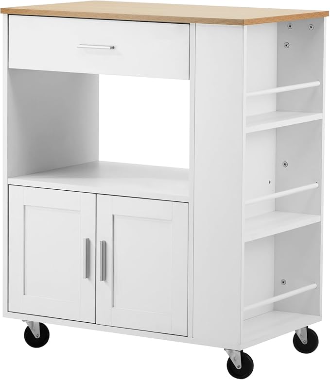 Oikiture Kitchen Island Trolley Rolling Serving Cart Utility Storage Cart Shelf