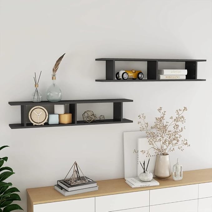 Wall Shelves 2 Pcs Engineered Wood – 105x18x20 cm, Grey