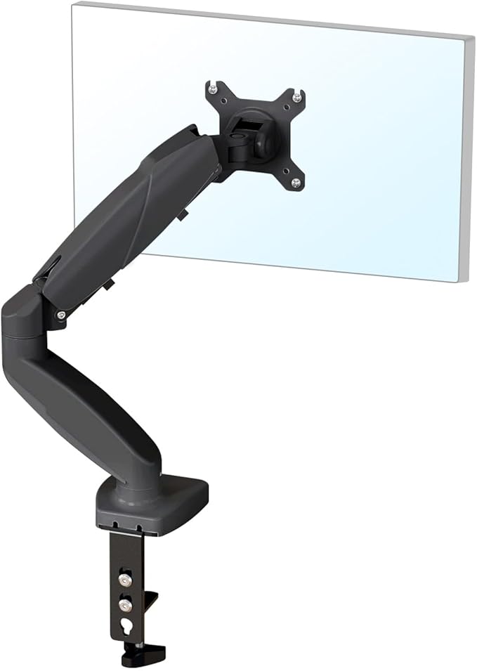 Single Monitor Desk Mount Adjustable Gas Spring Monitor Arm Support Max 27 Inch Clamp/Grommet Mounting Base VESA Mount Bracket