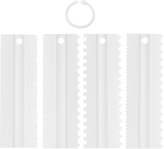 4pcs Cake Decorating Icing Smoother Edge Frosting Scraper Comb Pastry Spatulas - White