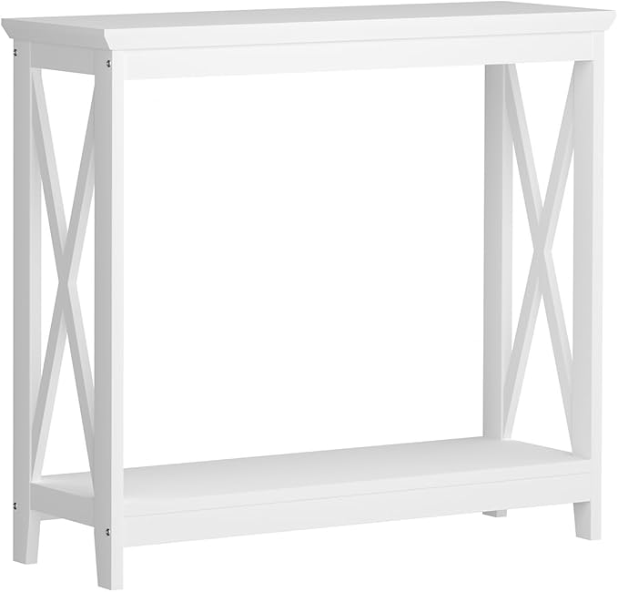 Oikiture 2-Tier Console Table X-design Wood White