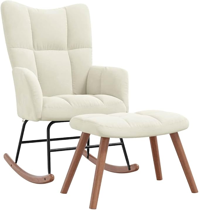 vidaXL Rocking Chair with A Stool Cream White Velvet