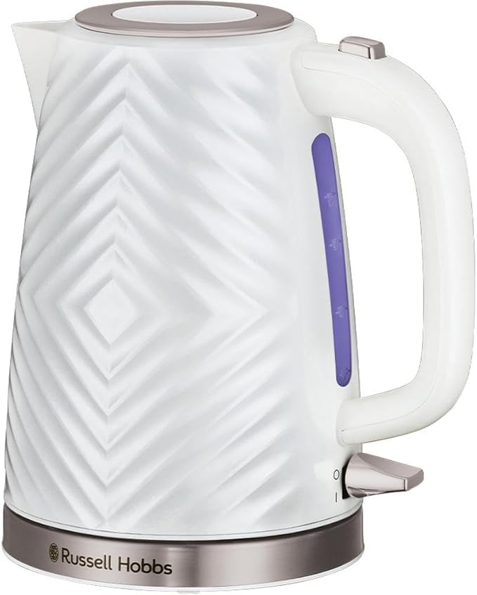Russell Hobbs 26381 Groove Electric Kettle, Textured Fast Boil Energy Efficient Cordless Kettle With Perfect Pour, 1.7 Litre, 3000 Watts, White
