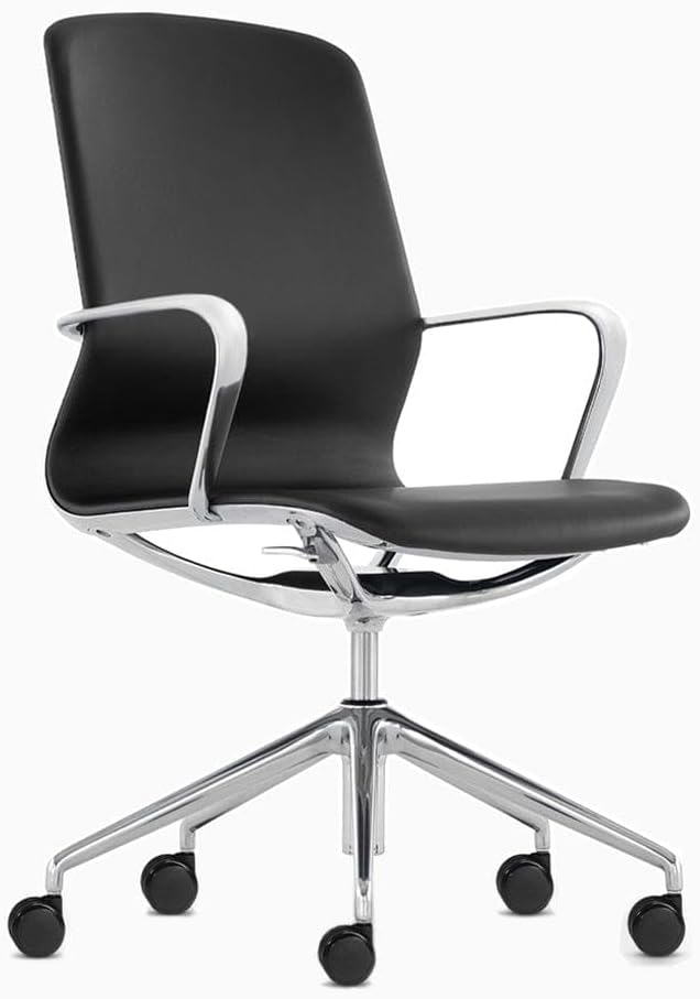 Desky Executive Meeting Chair Black Leather & Polished Aluminium Frame