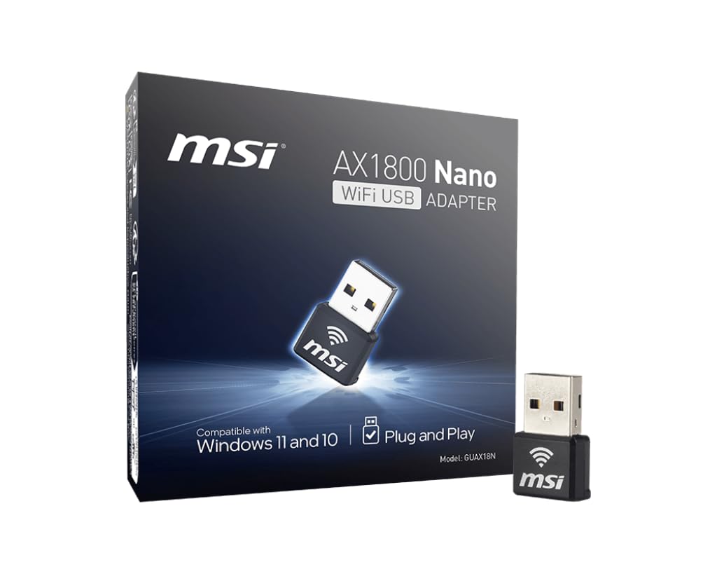 MSI GUAX18N Nano AX1800 Dual Band Wi-Fi 6 USB Adapter