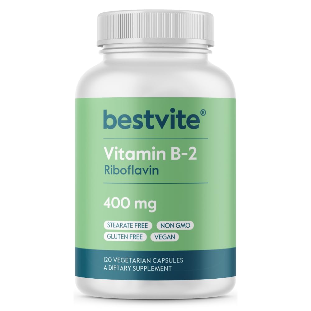 BESTVITE Vitamin B 2 (Riboflavin) 400mg (120 Vegetarian Capsules) No Stearates Vegan Non GMO Gluten Free