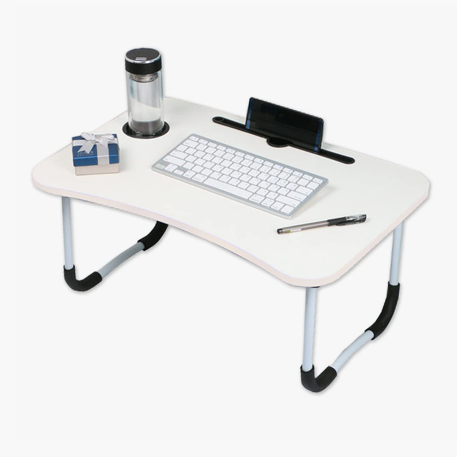 Jr Joyreap Laptop Stand Table Foldable Desk Computer Study Bed Adjustable Portable with Cup Slot (White)