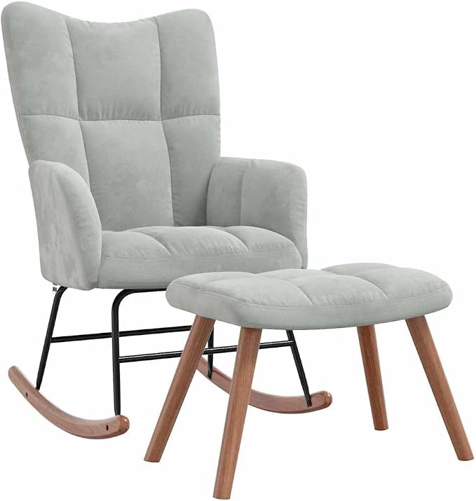vidaXL Rocking Chair with A Stool Light Grey Velvet
