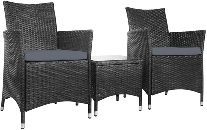 Gardeon 3pc Bistro Wicker Outdoor Furniture Set Black
