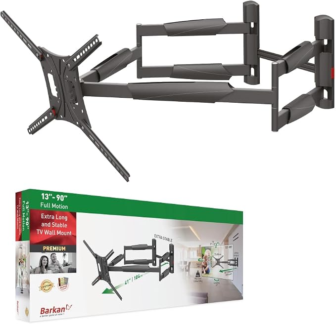 Barkan Full Motion Extra Long and Stable 13 To 90-Inch TV Wall Mount, Black