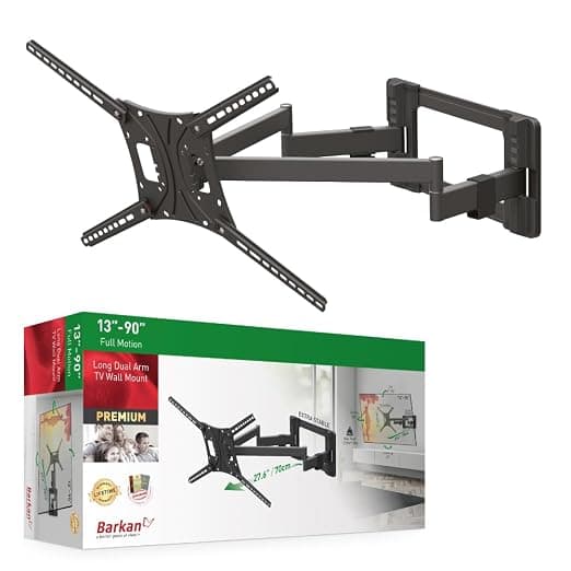 Barkan 13" - 90" 4 Movement Long, Dual Arm TV Wall Mount, Full Motion - Black