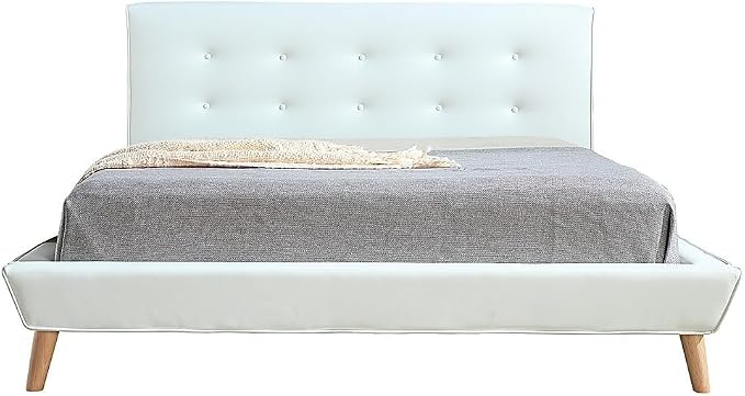 Queen PU Leather Deluxe Bed Frame - White