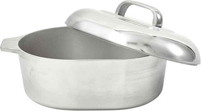 IMUSA USA Heavy Duty Cajun Oval Cast Aluminum Roaster 13", Silver