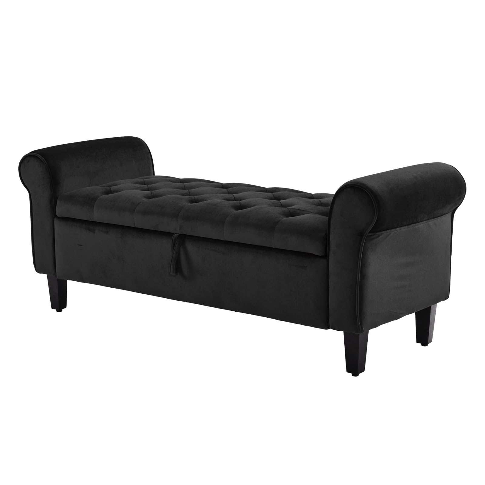 La Bella Storage Ottoman Stool Arm Bench Seat 132cm Velvet Black